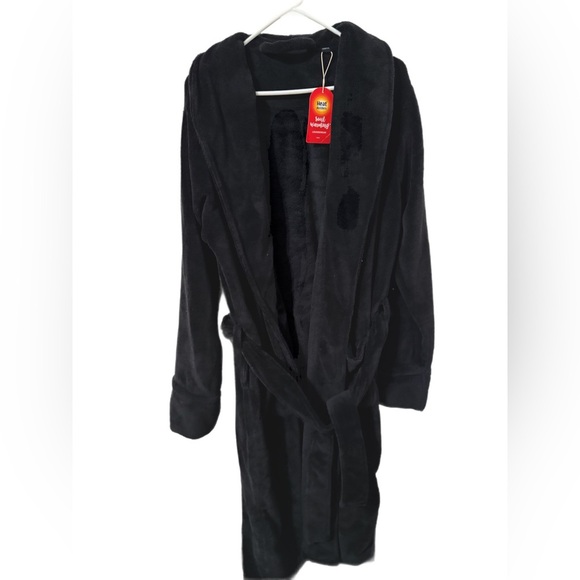 Heat Holders Men’s Spa Robe. Black Plush. One size fits most. - Picture 2 of 6